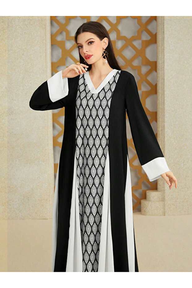 Geometric Pattern Color Block Jalabiya - 6