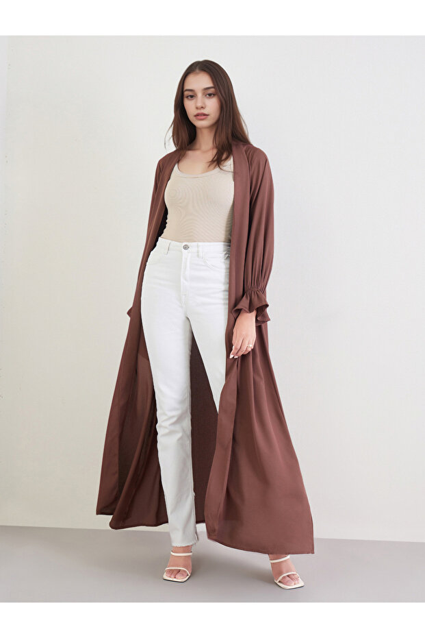 عباية سادة بأكمام مكشكشة مفتوحة من الأمام - 3