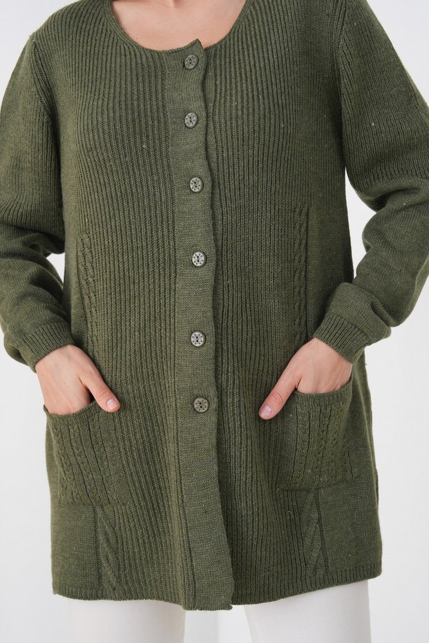 Women's Mother's Knitwear Wool Cardigan with Pocket Detail