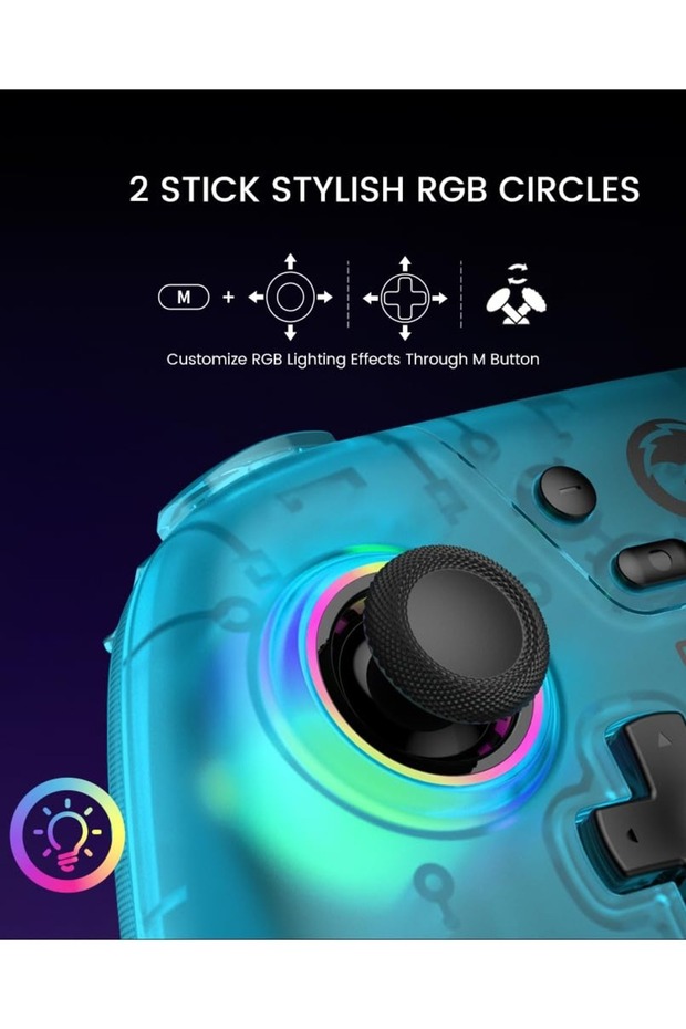 Wireless controller for Switch/PC/iOS/Android. Hall stick, RGB lighting, 1200mAh charging, turbo, motion control, wake-up. - 6