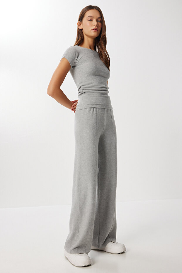 Yumoş T-Shirt Pants Set Lub0292 Gray Melange