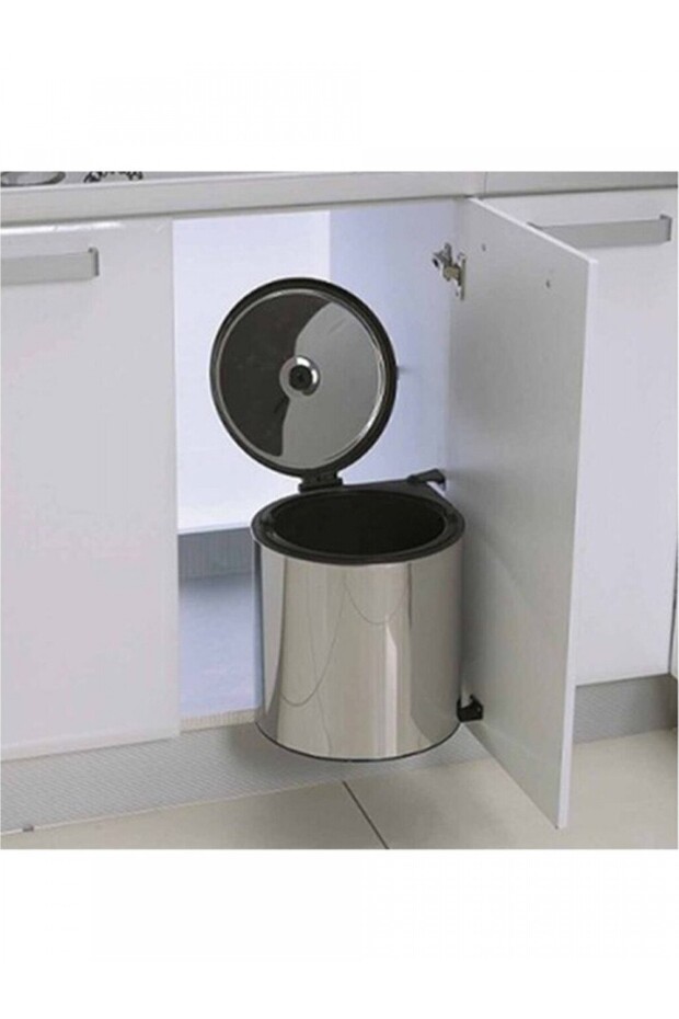 Stainless Steel 11L Trash Can with Lid Inside Cabinet Kitchen Bathroom Balcony
