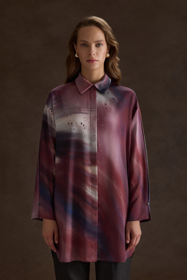 تونيك كلاسيكي منقوش باللون العنابي - 2