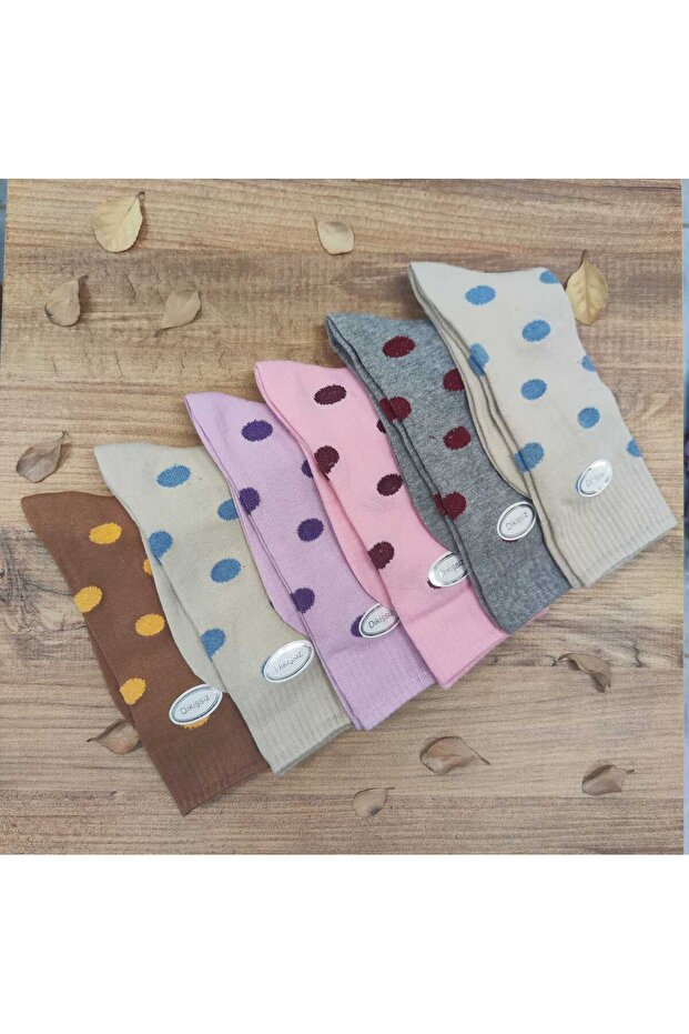 6 Pairs of Cotton Socks Suitable for Women's Polka Dot Patterned Long Boots