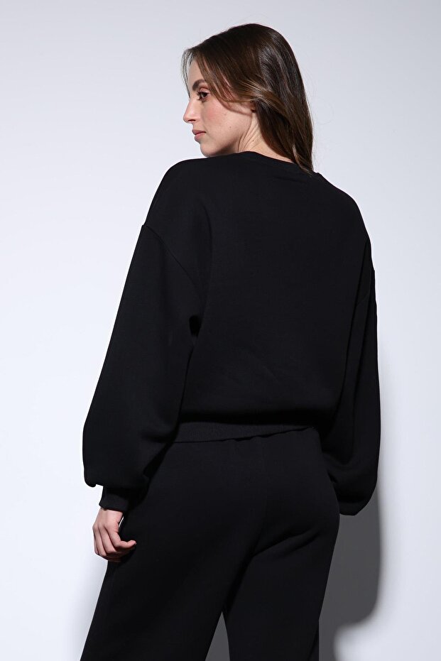 Siyah Basic Kadın Sweatshirt - 6