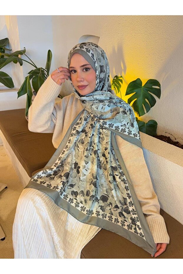 شال قطني ناعم منقوش من سلسلة فيرا باللون الأخضر ps119