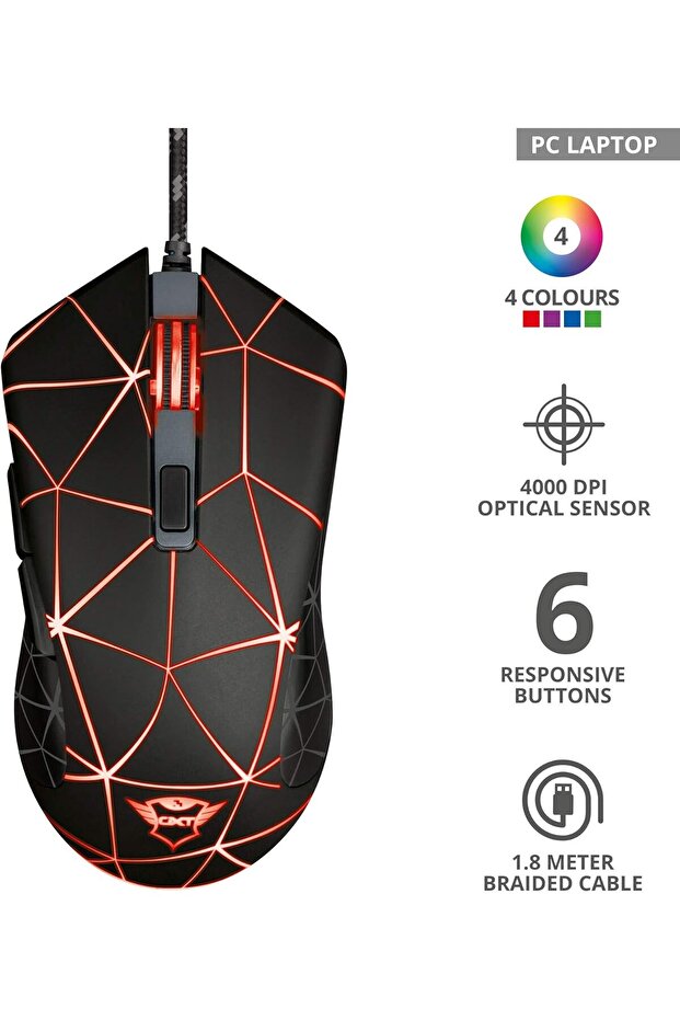 GXT 133 Locx Gaming Mouse – 4000 DPI, 6 Buttons, RGB LED Lighting, Ergonomic, Wired USB