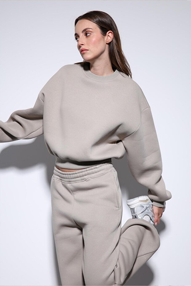Açık Vizon Basic Kadın Sweatshirt - 4