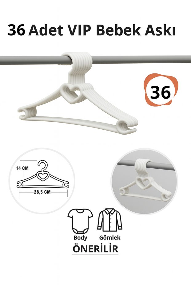 Baby Clothes Hanger 36 Pcs Heart Plastic White Baby Clothing Hanger Vip