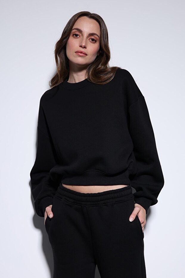 Siyah Basic Kadın Sweatshirt - 4