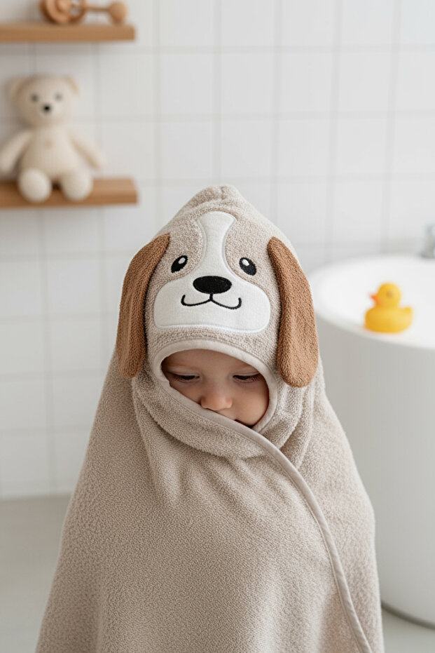Baby Swaddle Towel 100% Cotton Embroidered 75X75Cm - Dog Stone