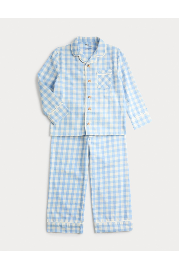 Saf Pamuklu Kareli Pijama Takımı - 1