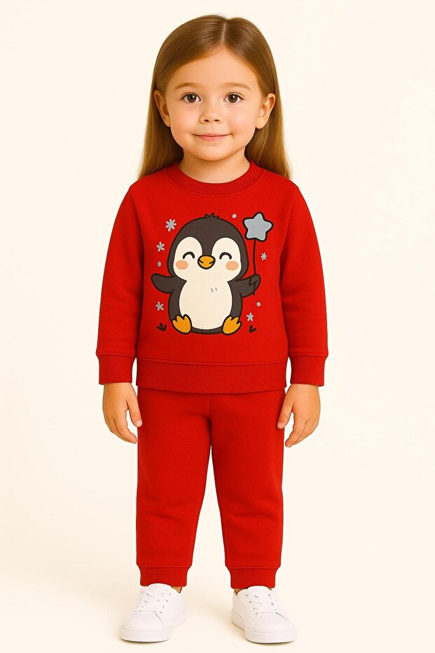 Children's Crew Neck Sweatshirt – Penguin, Printed Thick Fabric with Raised Letters 3 4 5 6 7 8 9 10 11 12 Years Old