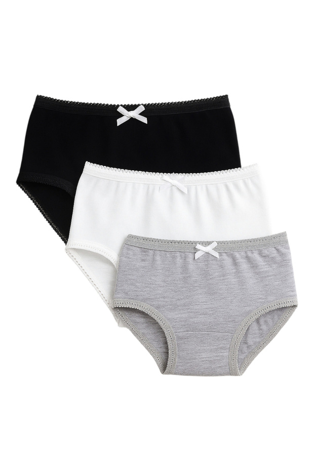 Pack of 3 - Girls Solid Briefs with Bow Detail