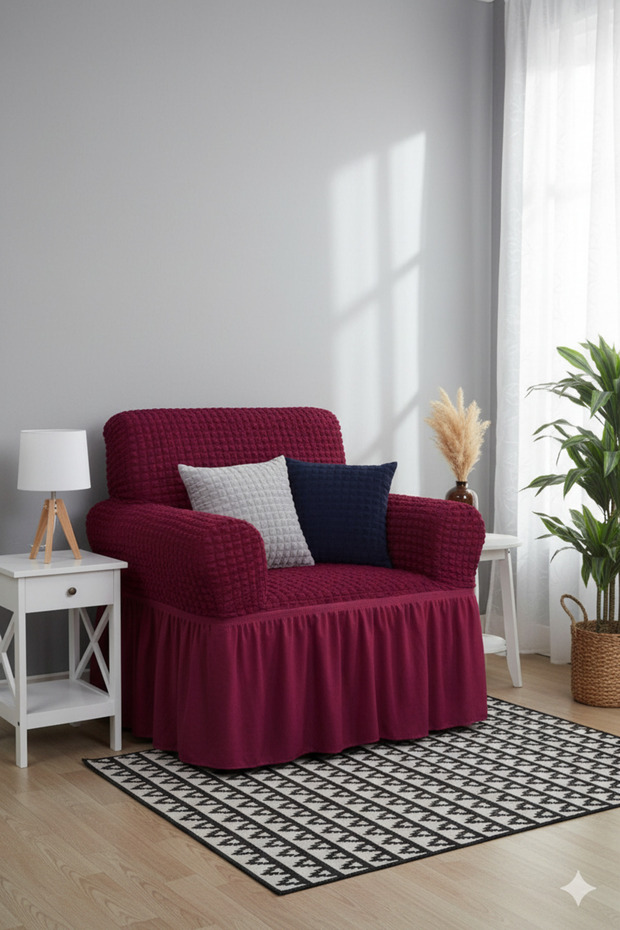 Bürümcük Single Armchair Cover, Berger Cover, Elastic, Stretchy, Skirted (1 Piece)