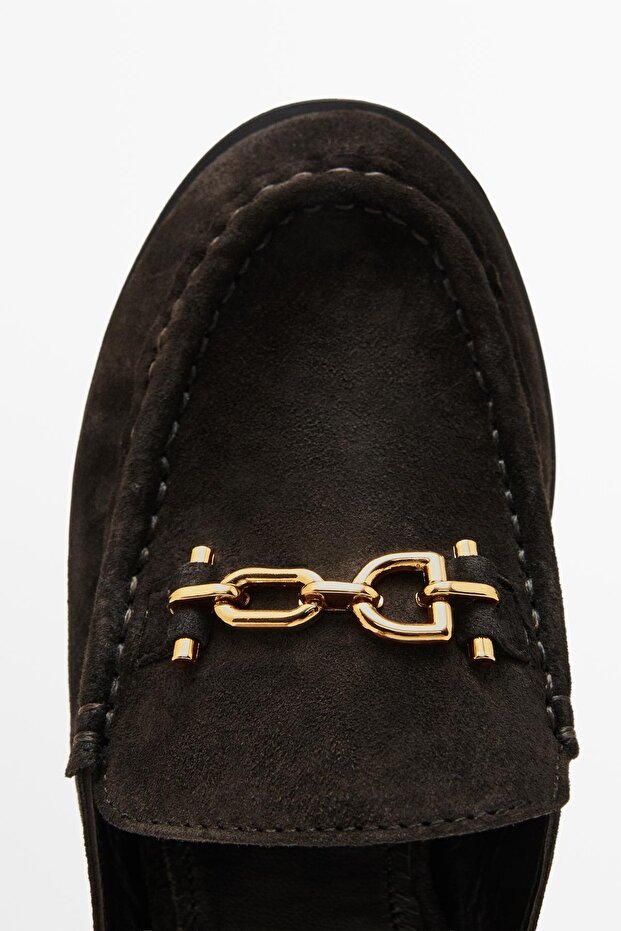 Arkası bantlı süet deri ayakkabı - 5