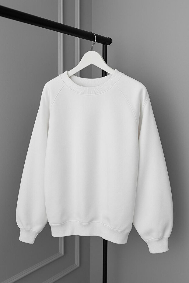 Kadın Oversize Bisiklet Yaka 3 İplik Basic Sweatshirt - 2