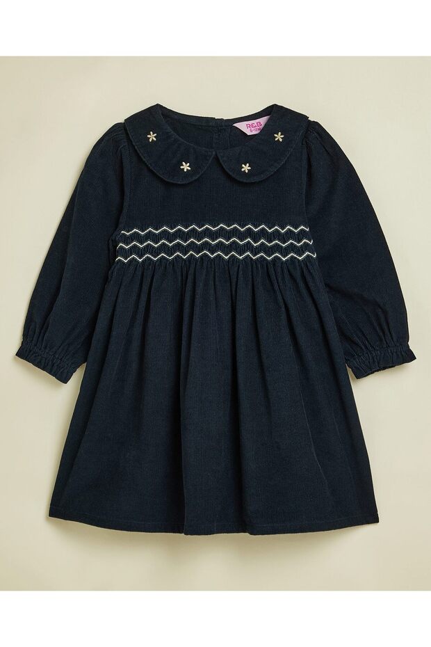 Embroidered Fit & Flare Dress with Long Sleeves