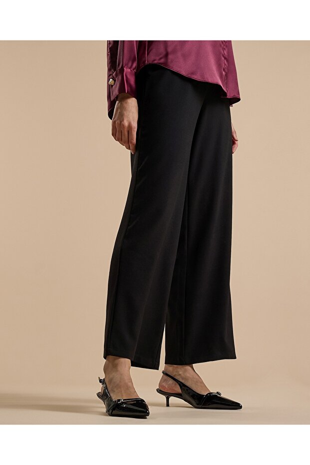 Solid Wide Keg Pants with Drawstring Waist - 3