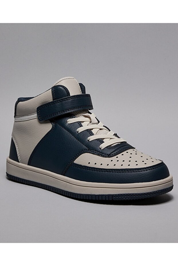 Navy Blue Boy's Color Block High Top Sneakers
