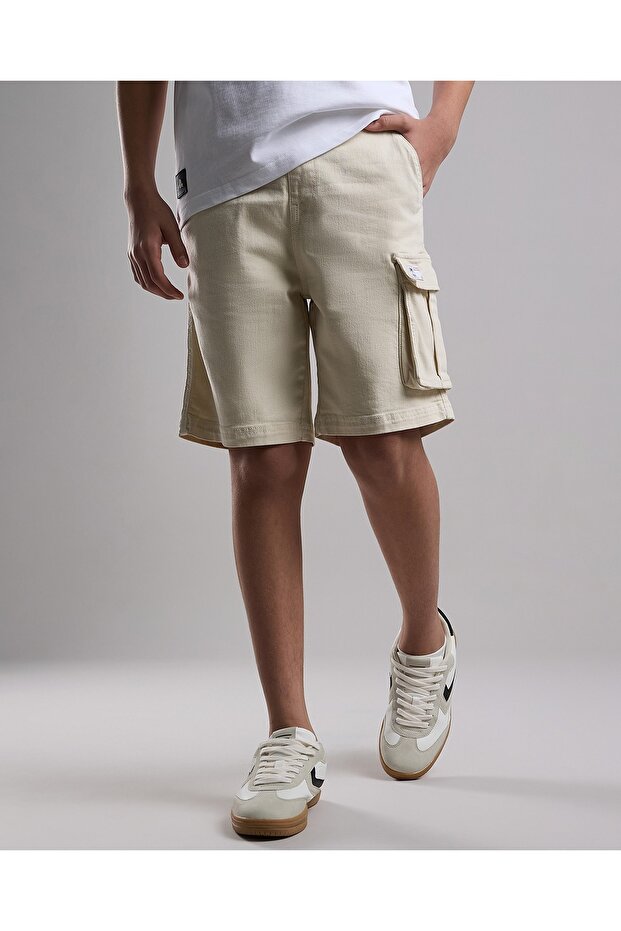 شورت كارجو سادة مع زر للإغلاق - 2