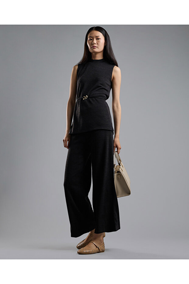 بنطلون محبوك سادة بخصر مطاطي - 1