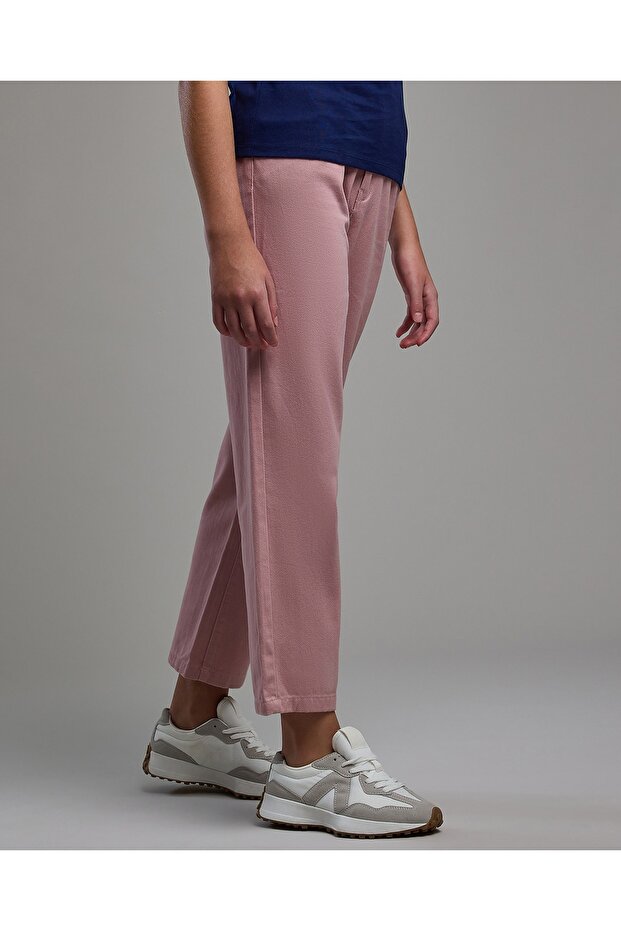 بنطلون منسوج سادة مع زر للإغلاق - 3