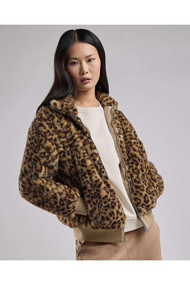 Animal Patterned Jacket with Zipper Closure