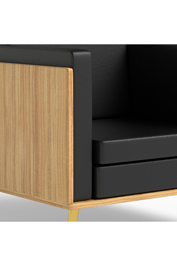 KD 3326 Coco Bolo Wooden Single Seat Sofa with Golden Legs and Black PU Cushion for Office - 3