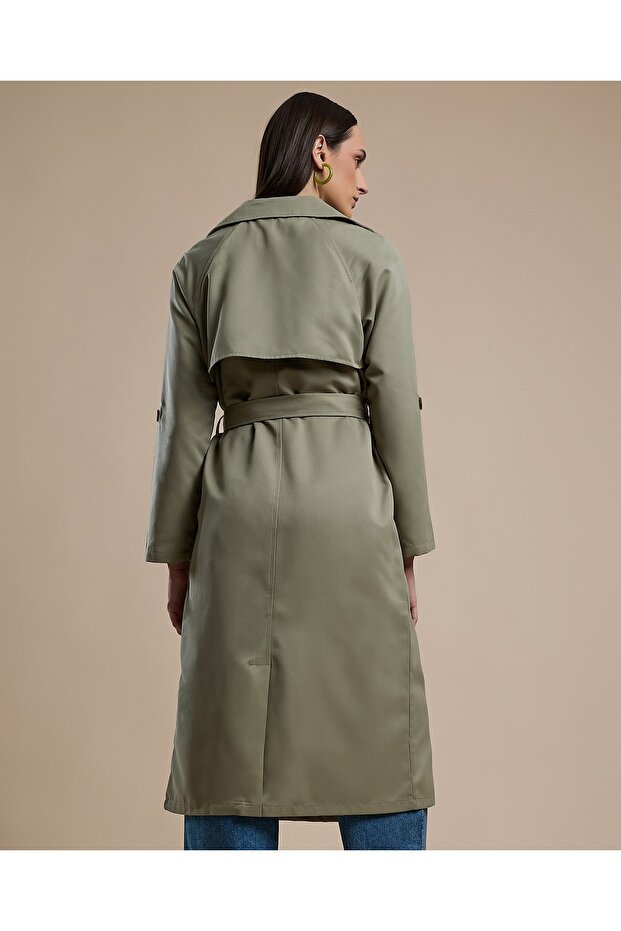 معطف سادة مزدوج الصدر بأكمام طويلة - 5