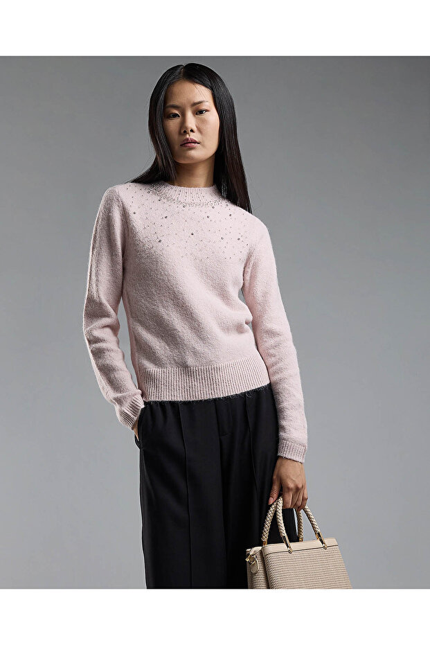 Embellished Sweater with Crew Neck and Long Sleeves