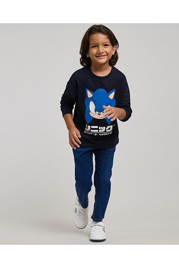 Sonic The Hedgehog Printed T-Shirt with Crew Neck & Long Sleeves