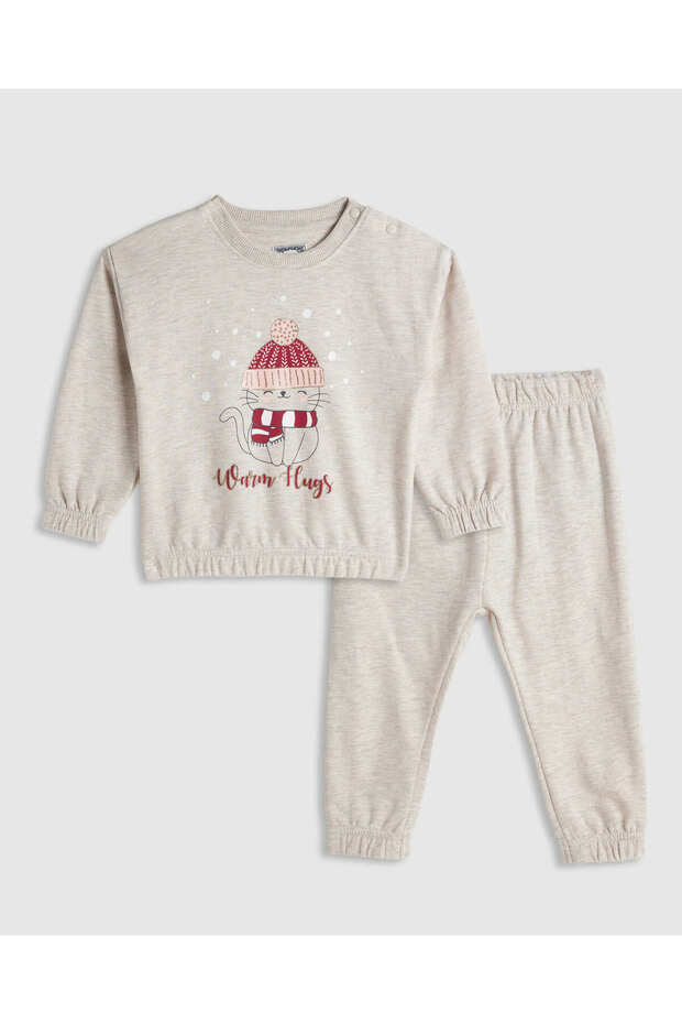 Oat Melange Girl Printed Clothing Set