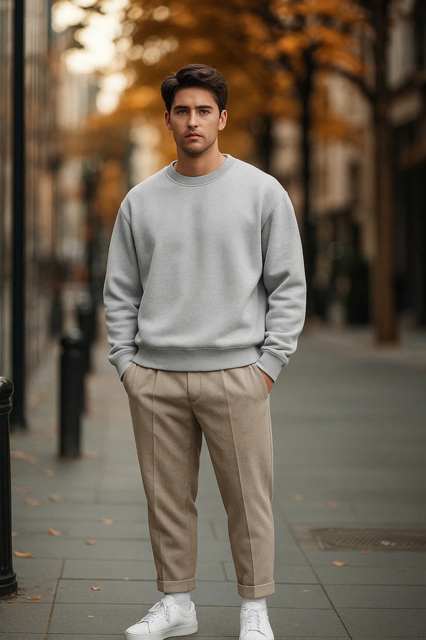 Men's Casual Basic Gray Loose Sweater - 1