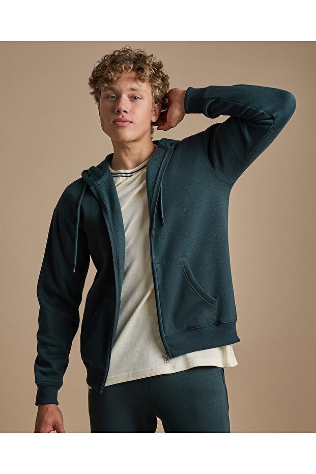 Solid Hooded Jacket with Zipper Closure - 2