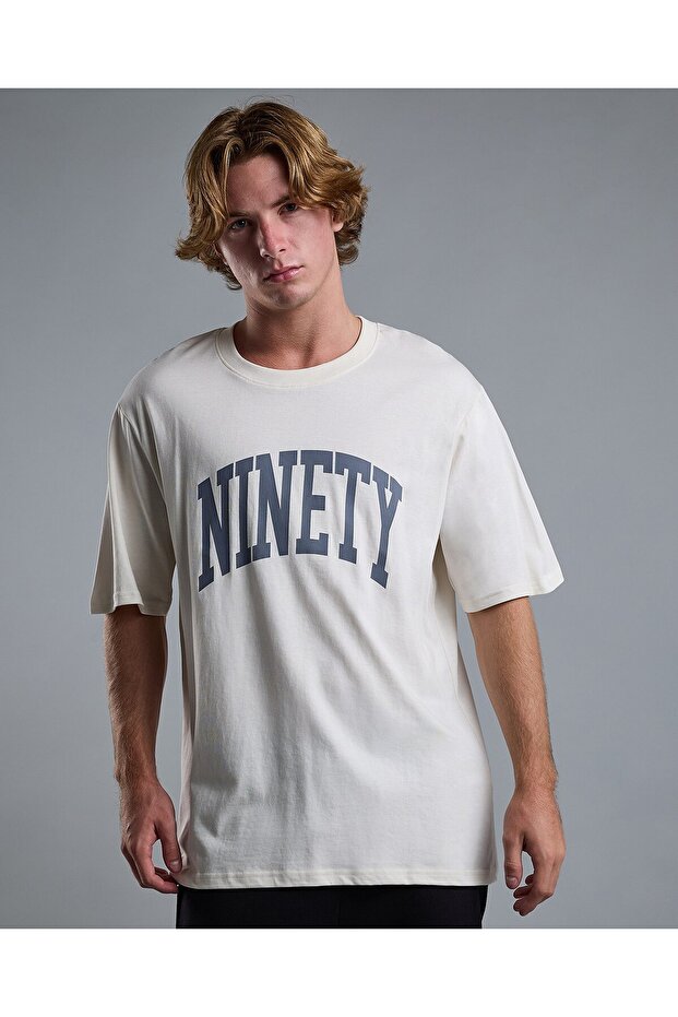 Typography Print T-Shirt with Crew Neck and Short Sleeves