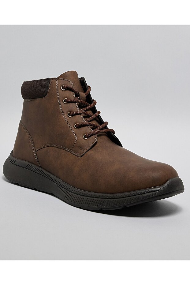 Brown Men's Textured Lace-Up Ankle Boots