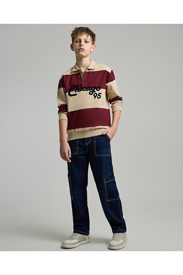 Washed Cargo Jeans with Button Closure