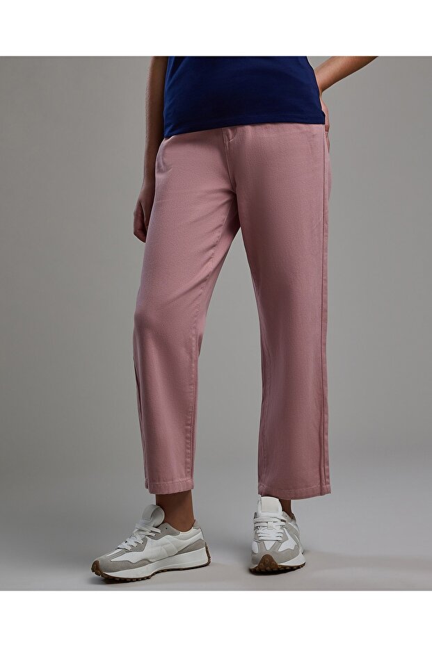 بنطلون منسوج سادة مع زر للإغلاق - 2