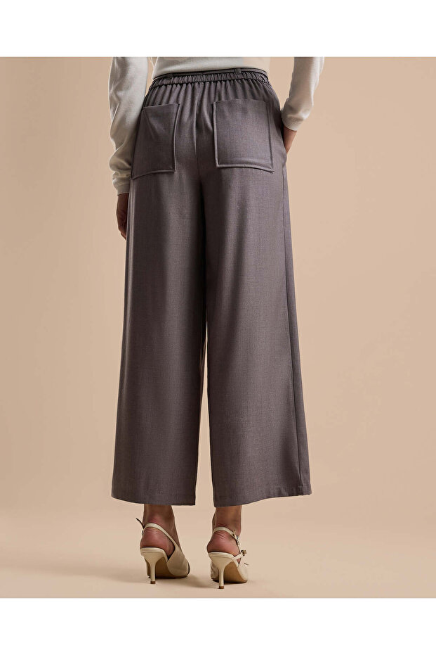 Solid Wide Leg Pants with Drawstring Waist - 5