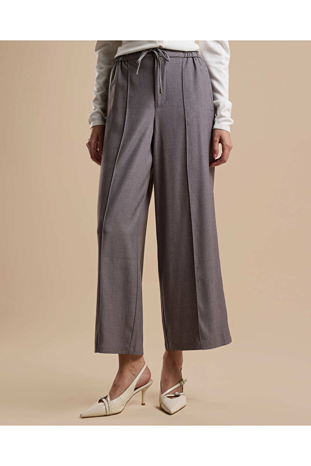 Solid Wide Leg Pants with Drawstring Waist - 2