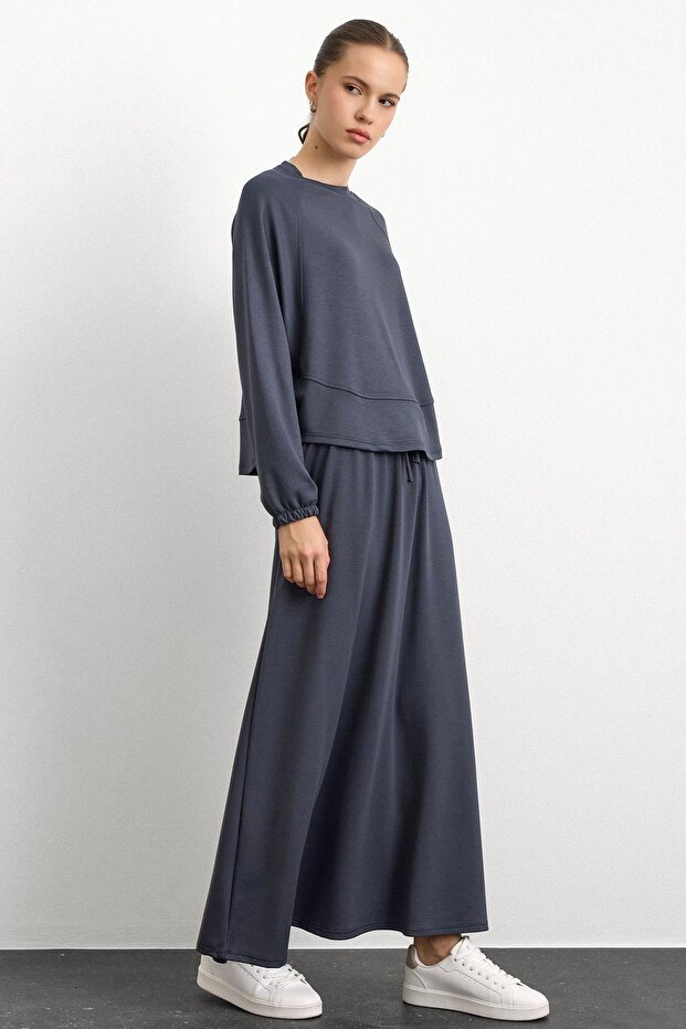 Crew Neck Knitted Sweat Skirt Set Anthracite 9386-Tk