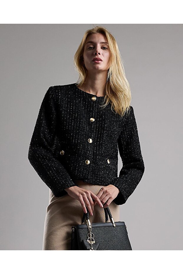 سترة منقوشة مع إغلاق بأزرار - 1