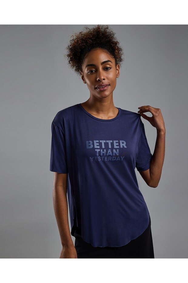 Typography Print Active T-Shirt with Crew Neck and Short Sleeves