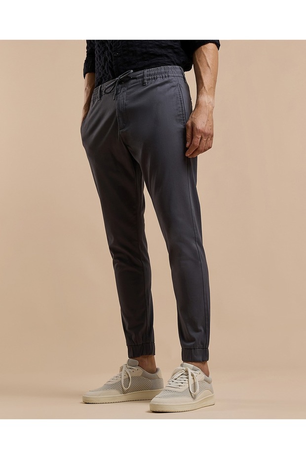 Solid Jogger Pants with Drawstring Waist - 3
