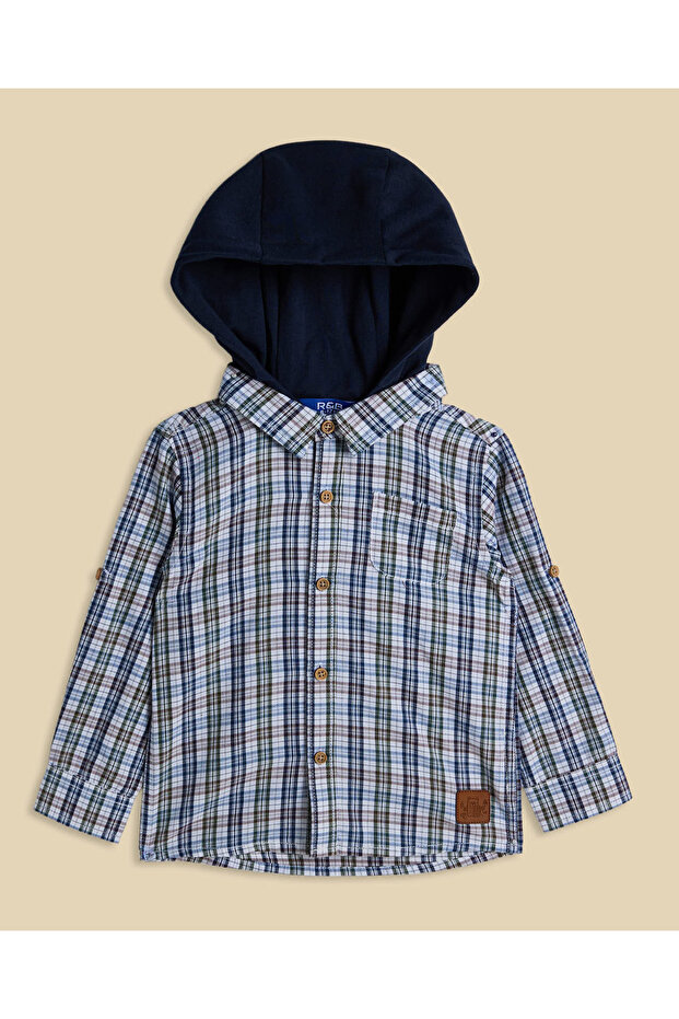 Plaid Hooded Shirt with Long Sleeves