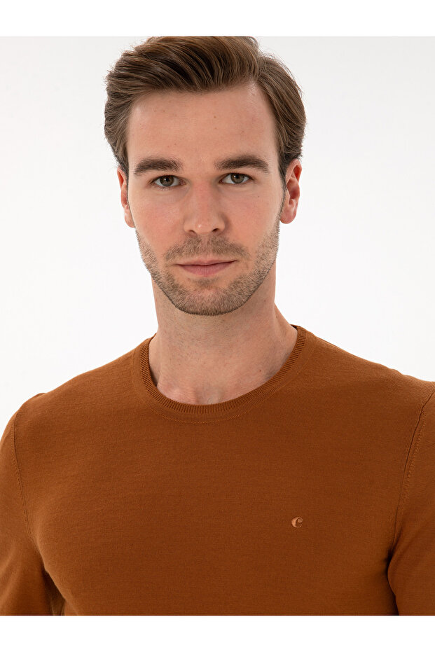 Karamel Slim Fit Yün Karışımlı Bisiklet Yaka Basic Triko Kazak 50315266-VR261 - 2