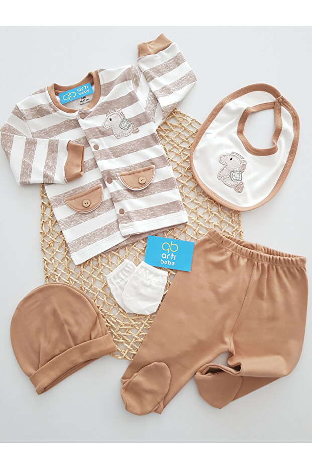 Newborn 5-Piece Hospital Discharge Set | 100% Cotton Horse Patterned First Wear Set