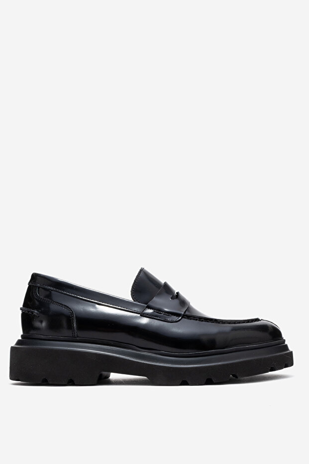 Men's Thick Sole Loafer Genuine Leather Fr 244453 Black