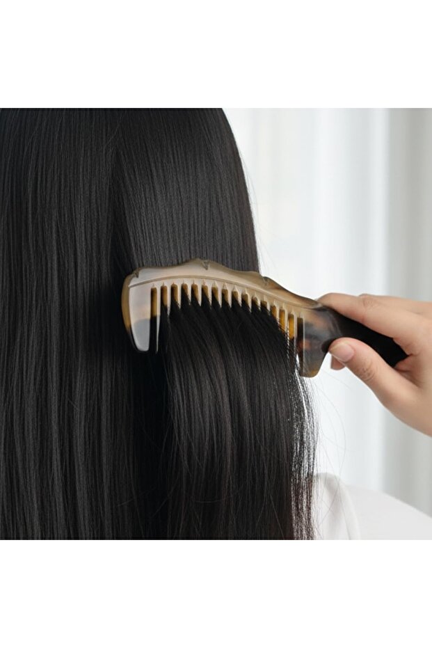 Doğal Boynuzdan El Yapımı Kemik Tarak Kıvırcık ve Dalgalı Saçlar için KT-161 - 20 cm Kalın Gövde - 3